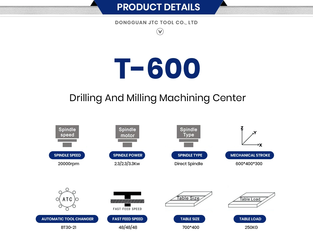 Jtc Tool Electric Drilling Tapping Machine China Supplier CNC Millers Automatic T600 High Speed Drilling and Tapping Machine